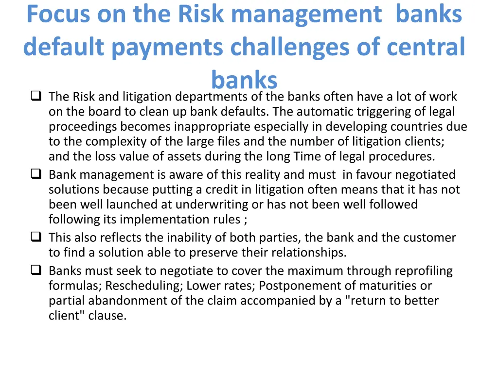 focus on the risk management banks default 1