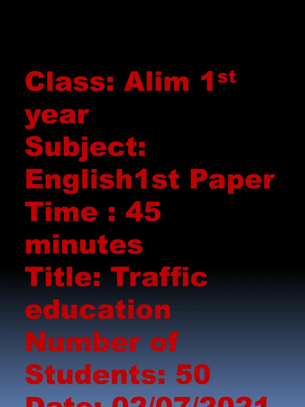 class alim 1 st year subject english1st paper