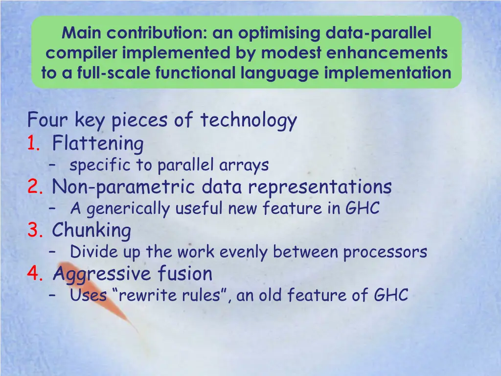 main contribution an optimising data parallel