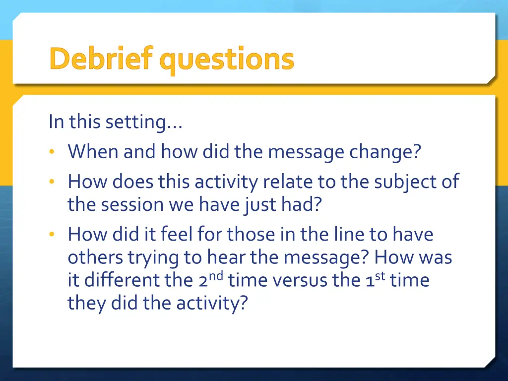 debrief questions