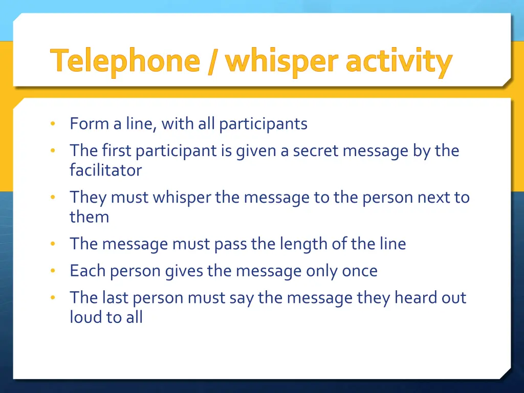 telephone whisper activity