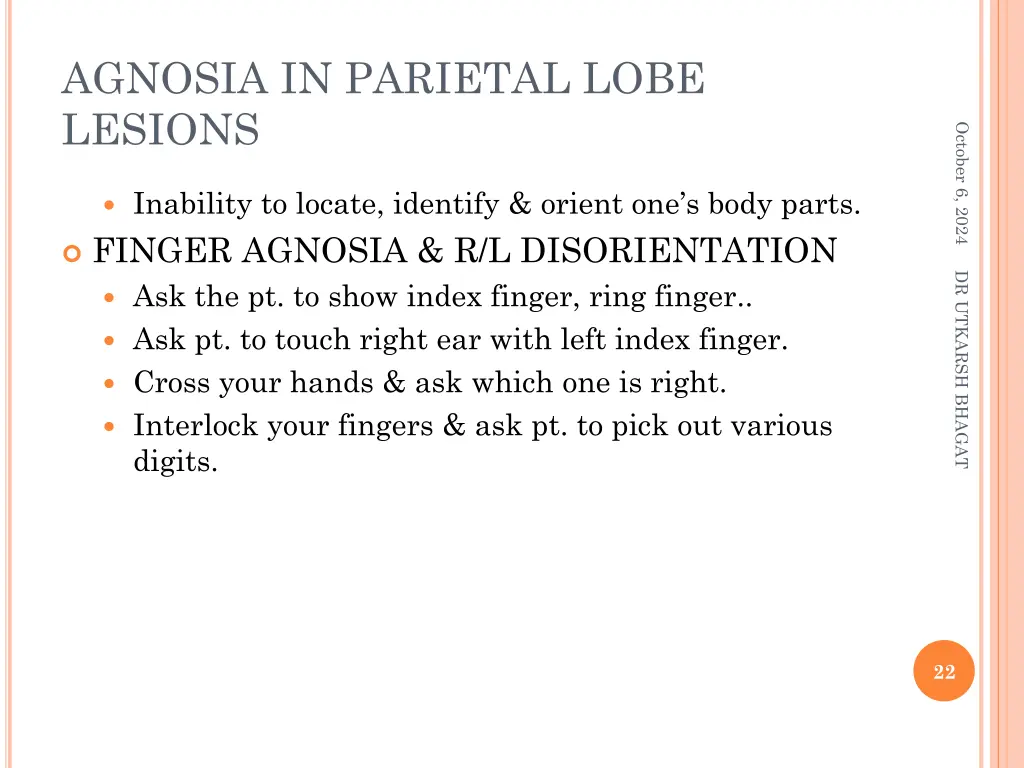 agnosia in parietal lobe lesions 1