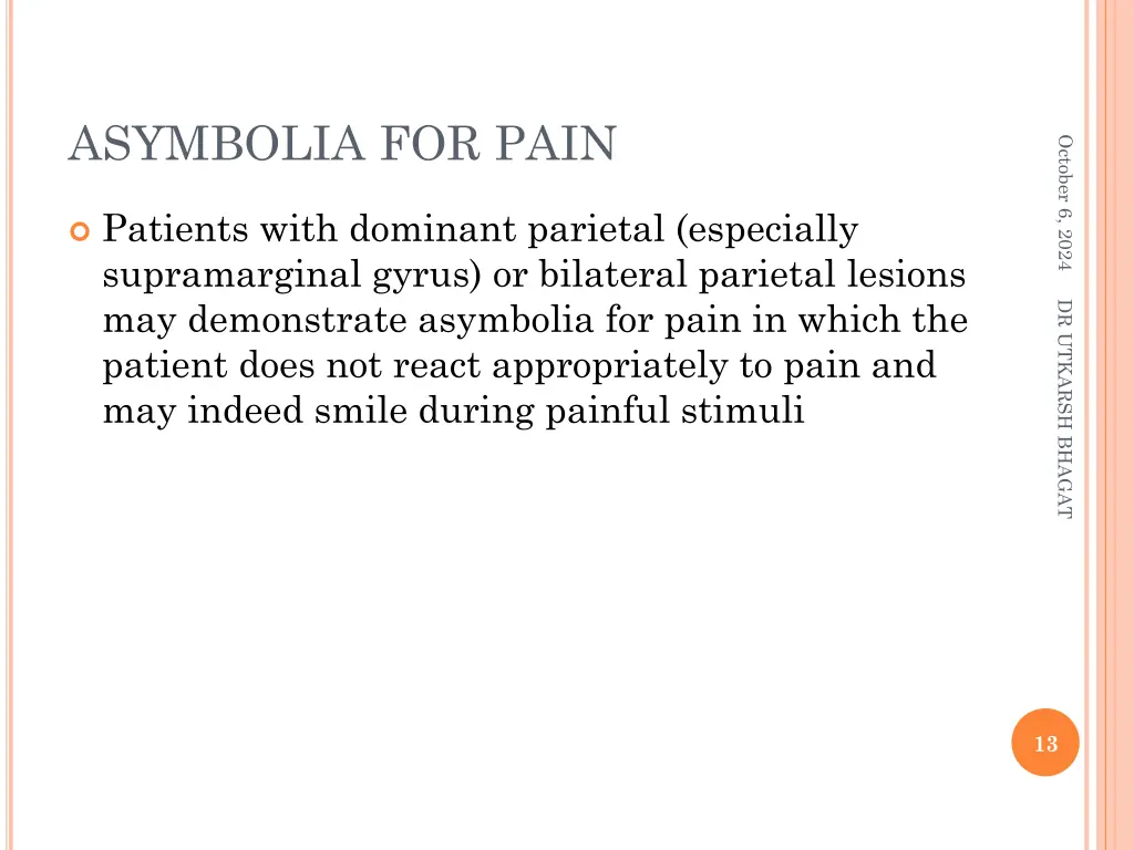 asymbolia for pain