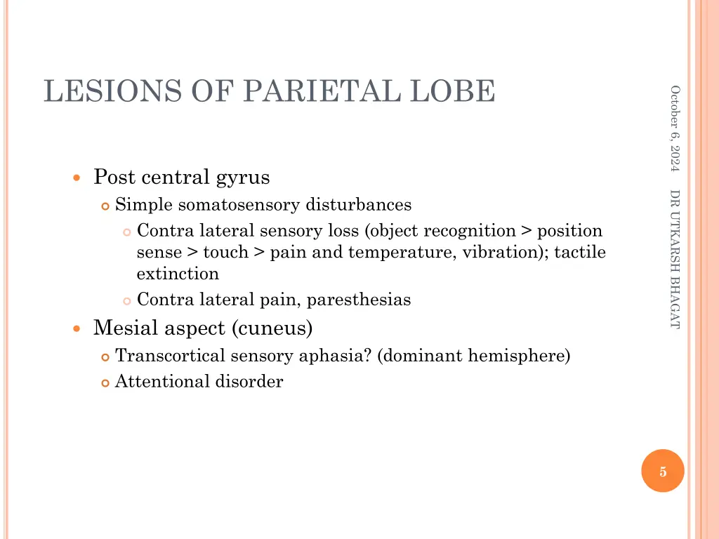 lesions of parietal lobe