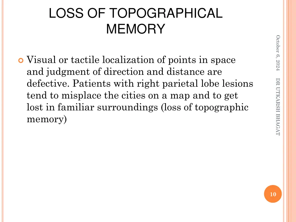 loss of topographical memory