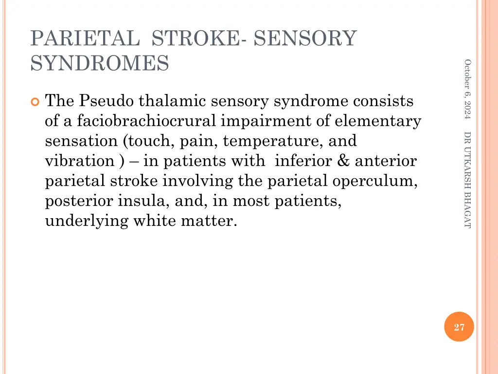 parietal stroke sensory syndromes