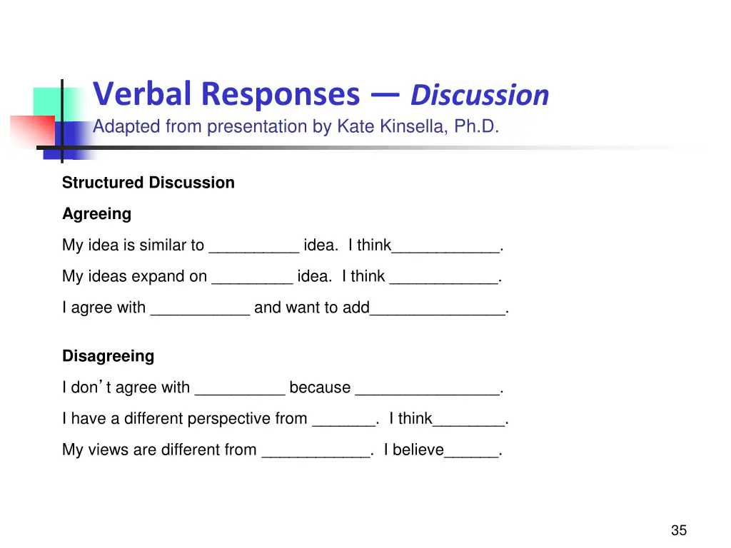 verbal responses discussion adapted from