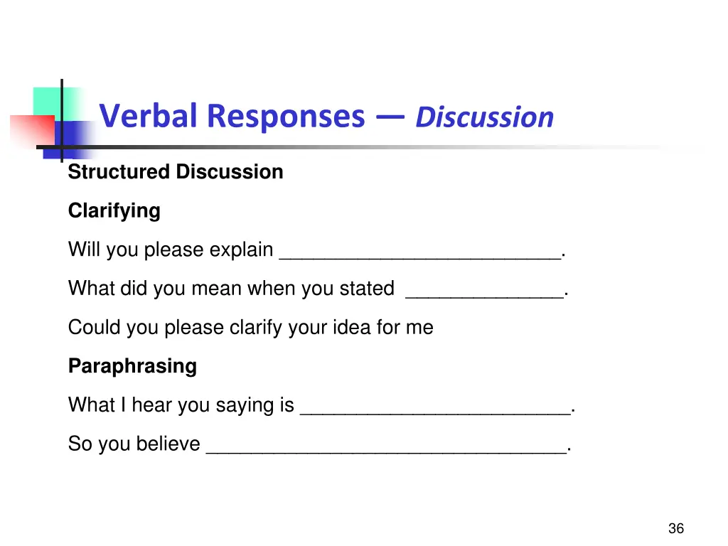 verbal responses discussion