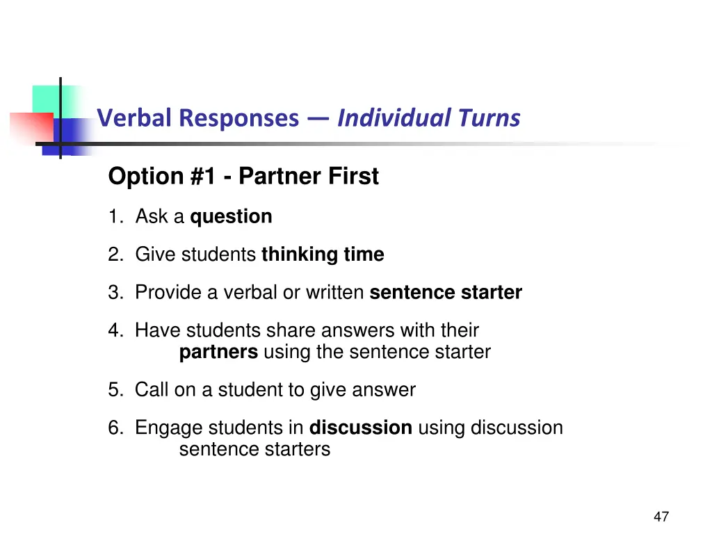 verbal responses individual turns 2