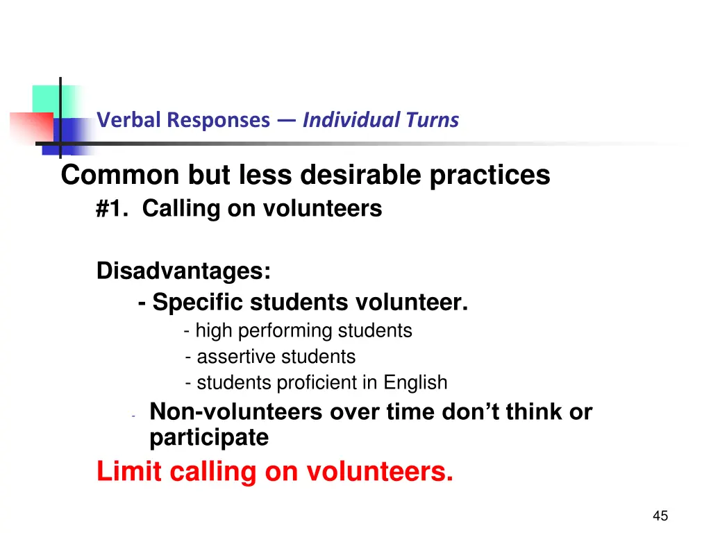 verbal responses individual turns