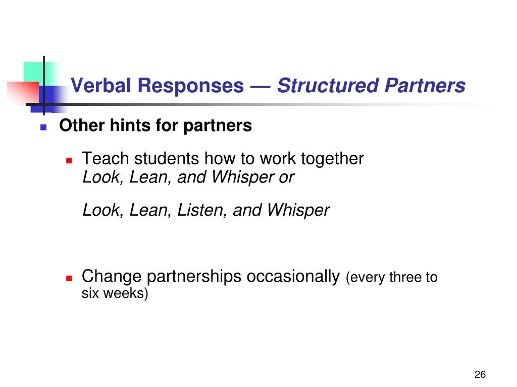 verbal responses structured partners