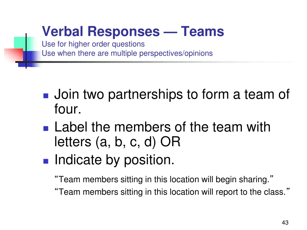 verbal responses teams use for higher order