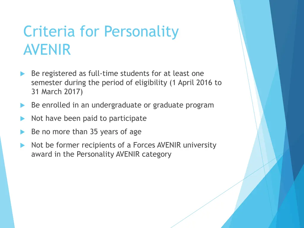 criteria for personality avenir