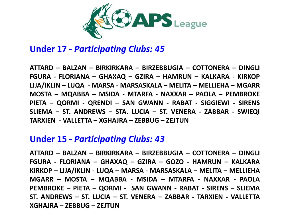 under 17 participating clubs 45