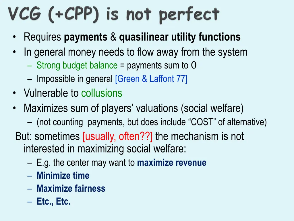 requires payments quasilinear utility functions