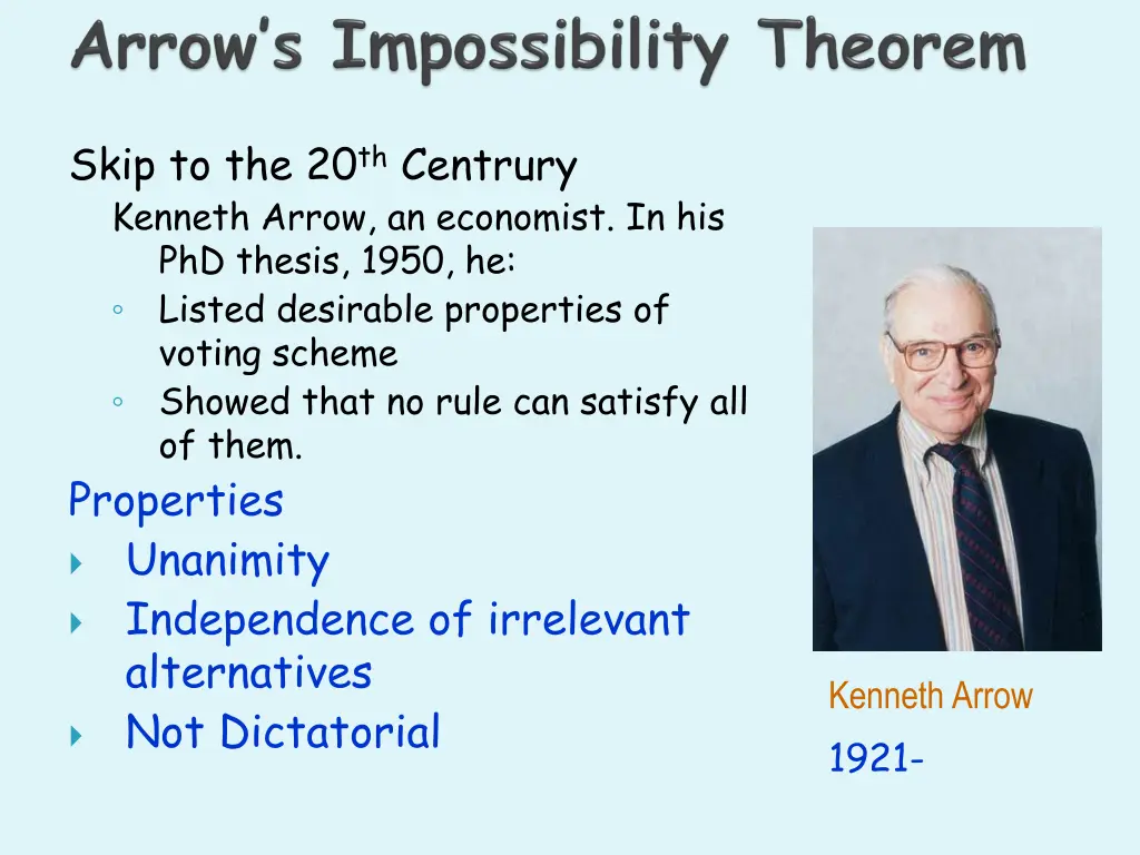 skip to the 20 th centrury kenneth arrow