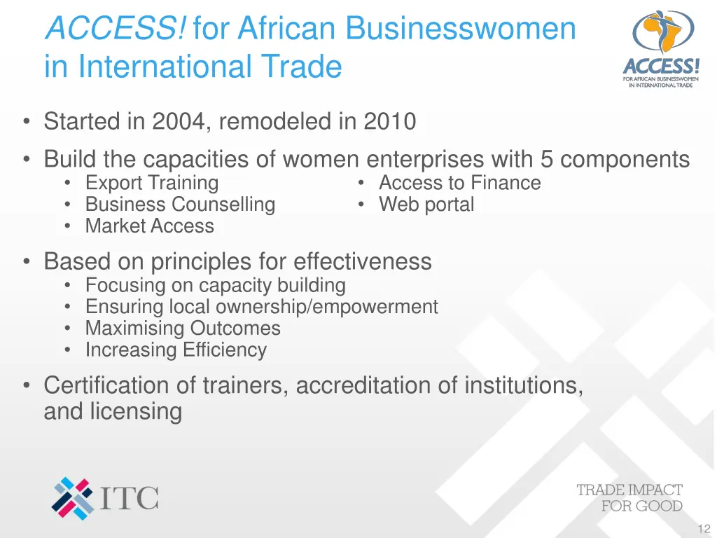 access for african businesswomen in international