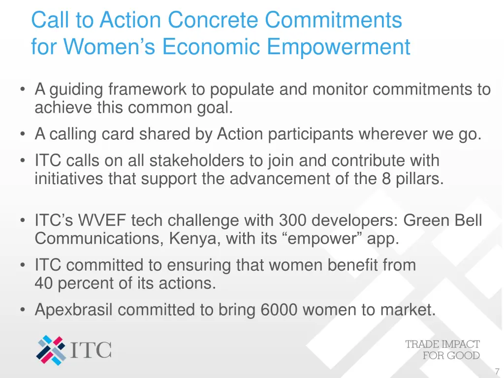 call to action concrete commitments for women