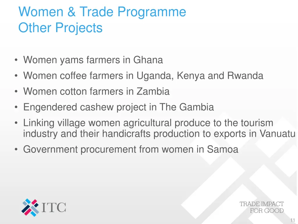 women trade programme other projects