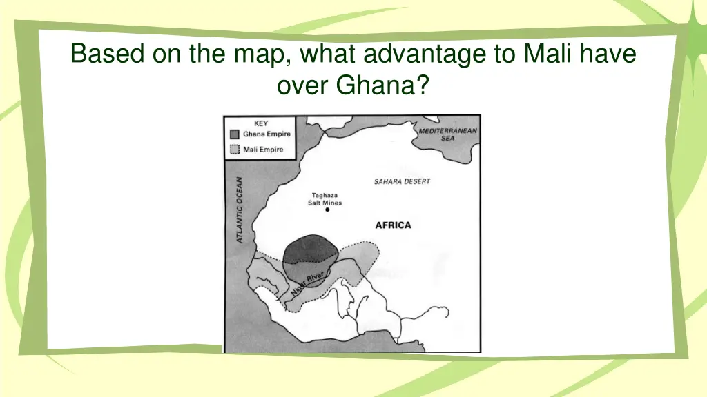 based on the map what advantage to mali have over