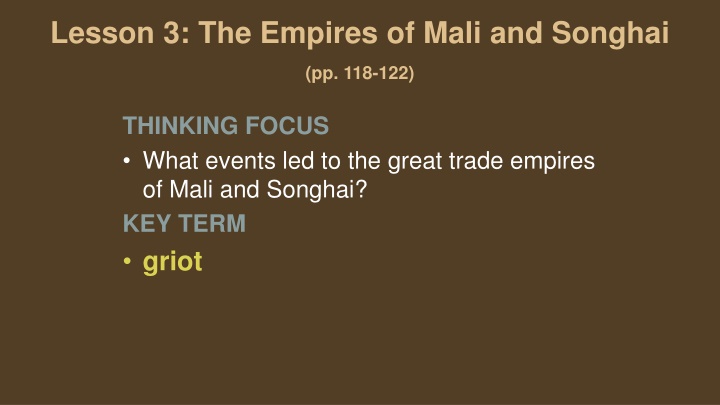 lesson 3 the empires of mali and songhai