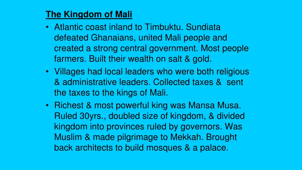 the kingdom of mali atlantic coast inland