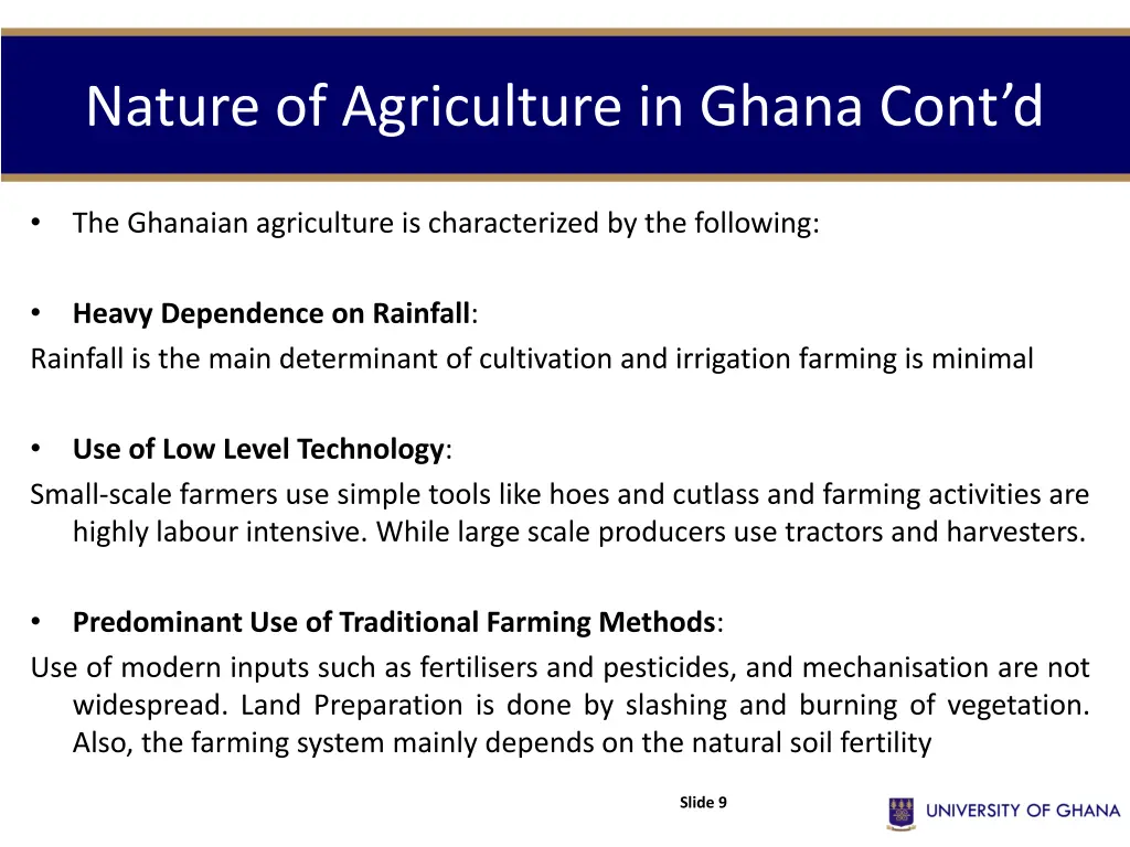 nature of agriculture in ghana cont d