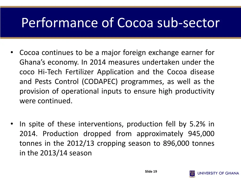 performance of cocoa sub sector