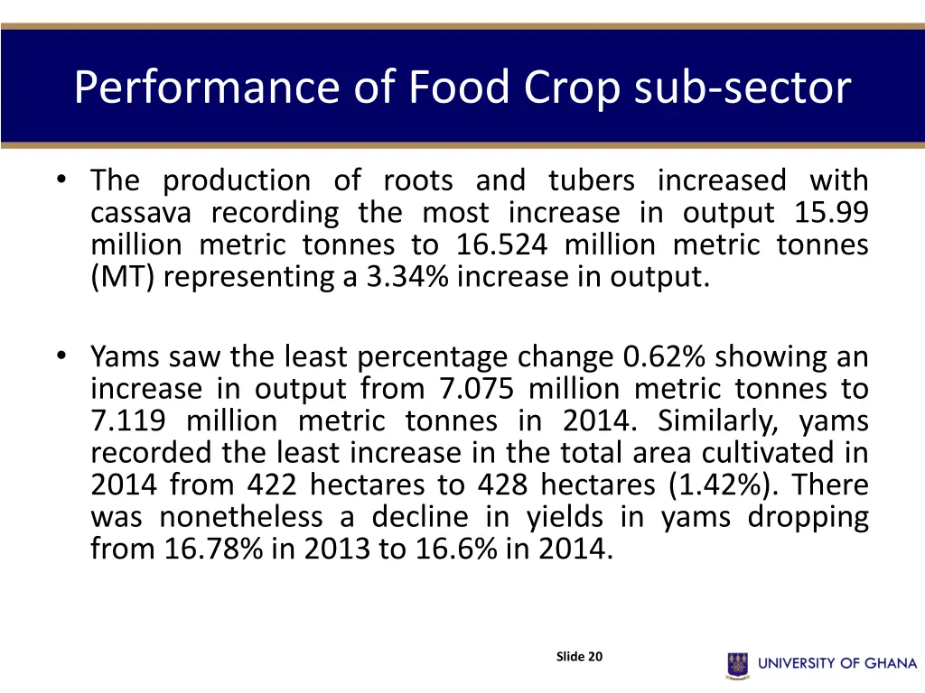 performance of food crop sub sector