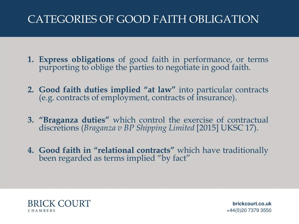 categories of good faith obligation