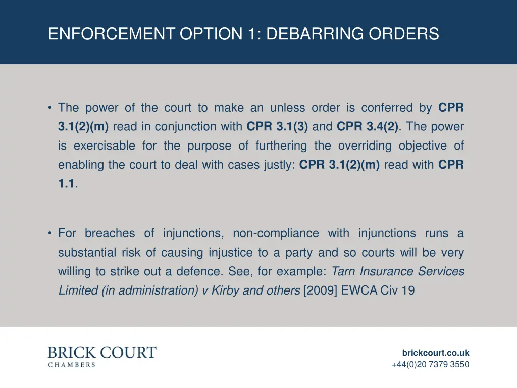 enforcement option 1 debarring orders