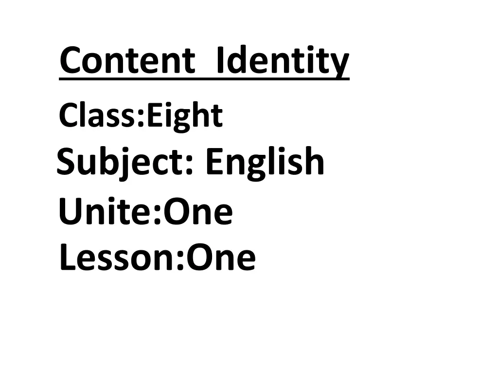 content identity class eight subject english