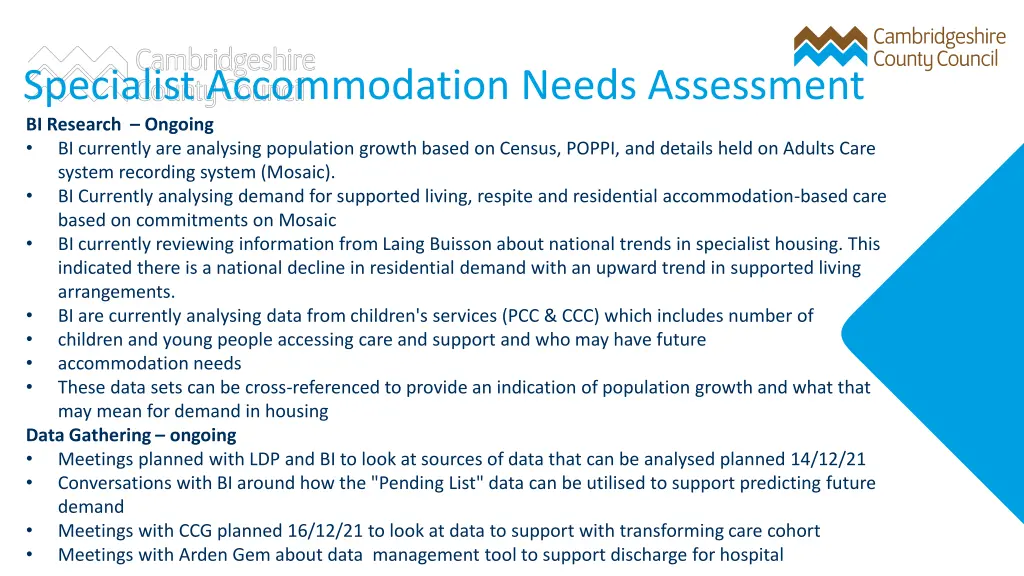 specialist accommodation needs assessment