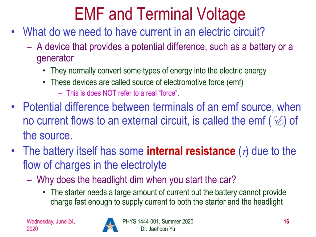 emf and terminal voltage