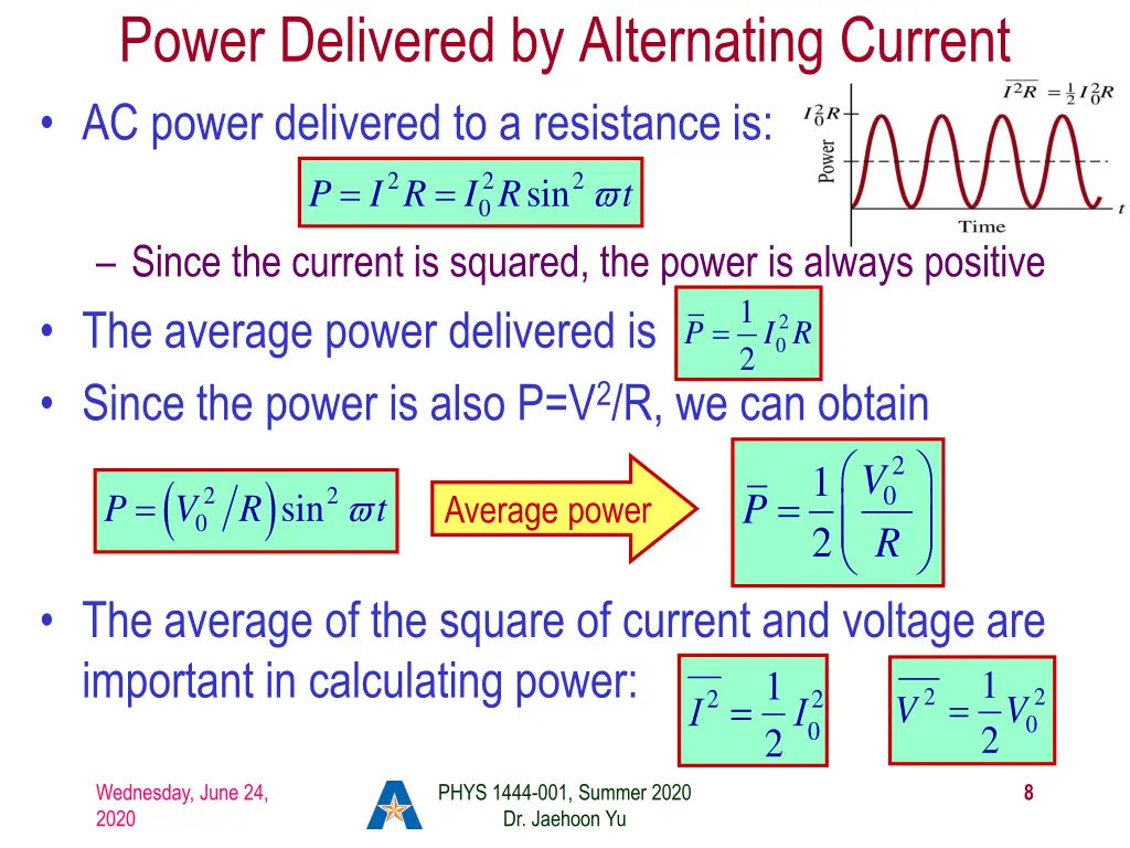 power delivered by alternating current ac power