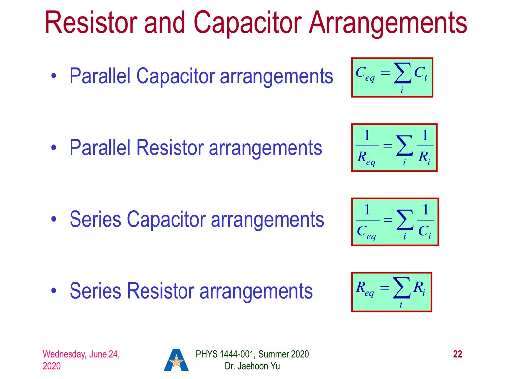 resistor and capacitor arrangements