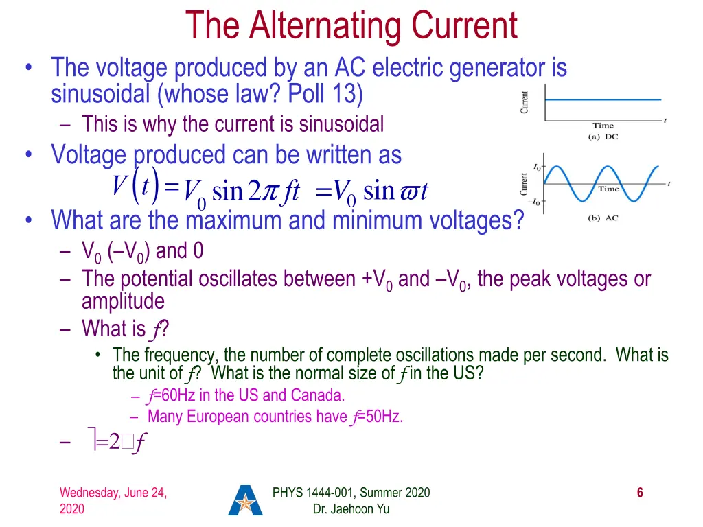 the alternating current the voltage produced