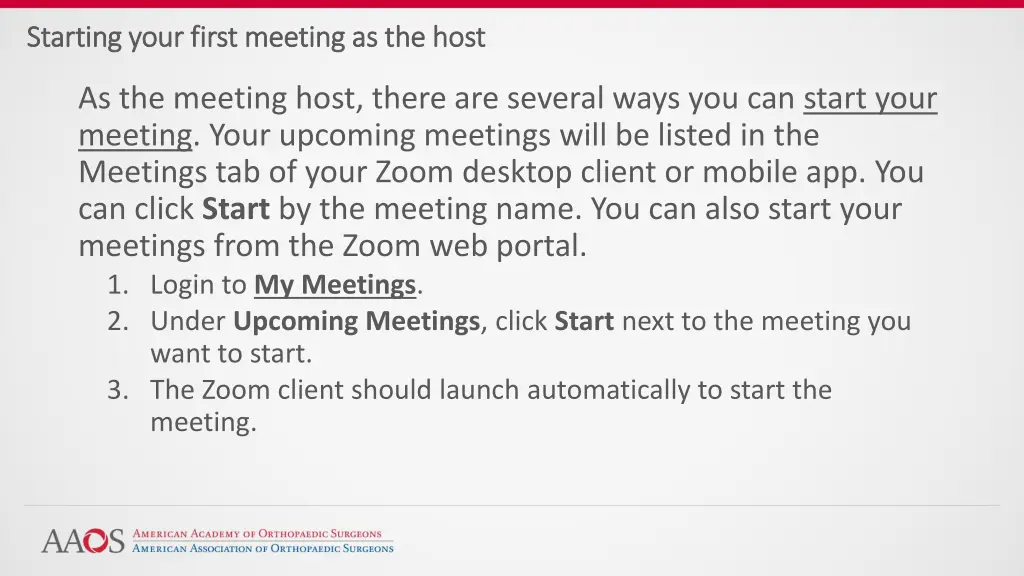 starting your first meeting as the host starting