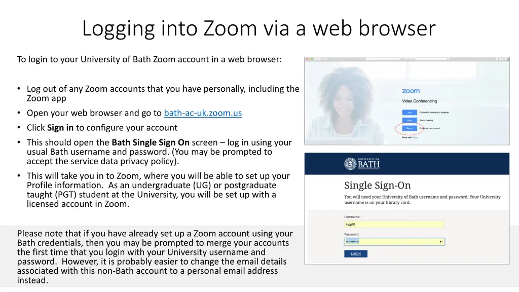 logging into zoom via a web browser