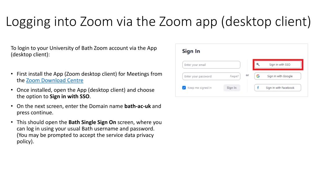 logging into zoom via the zoom app desktop client