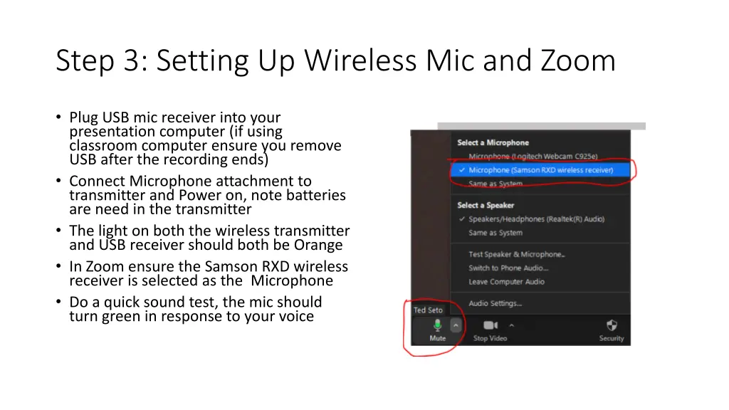 step 3 setting up wireless mic and zoom