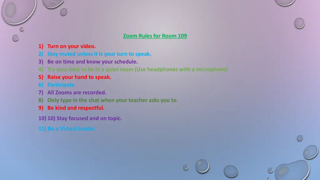 zoom rules for room 109