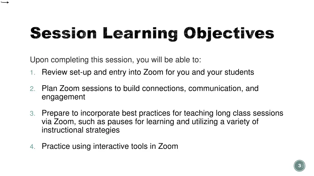 session learning objectives