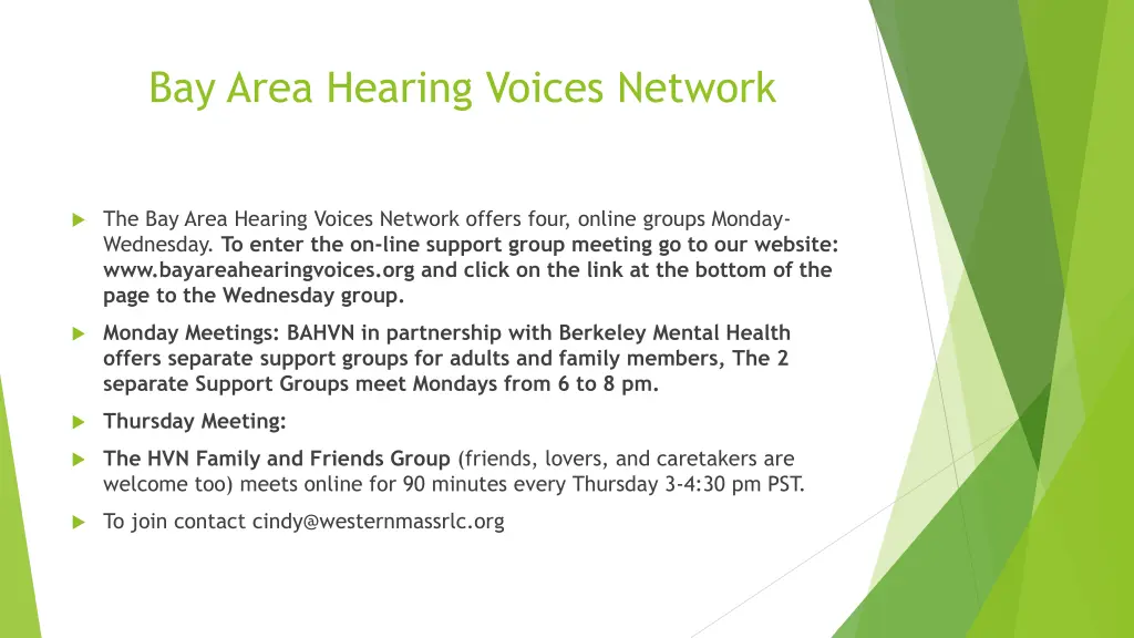 bay area hearing voices network