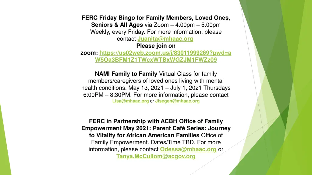 ferc friday bingo for family members loved ones