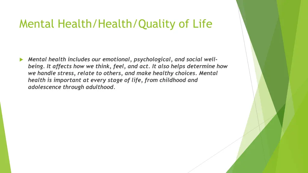 mental health health quality of life