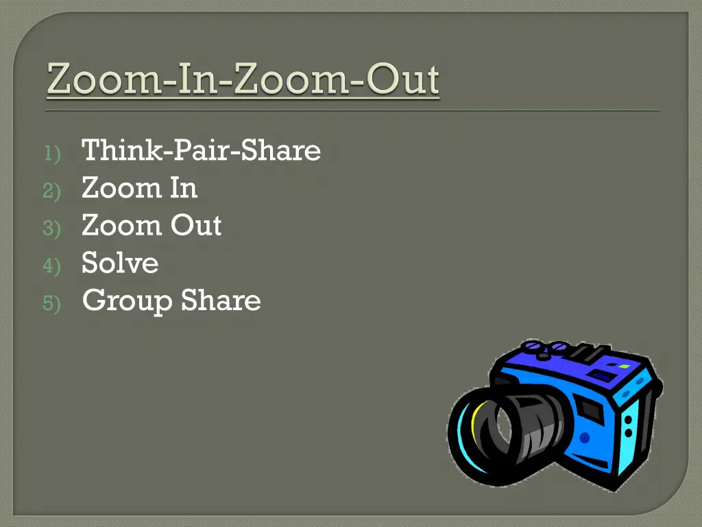 1 think pair share 2 zoom in 3 zoom out 4 solve 1