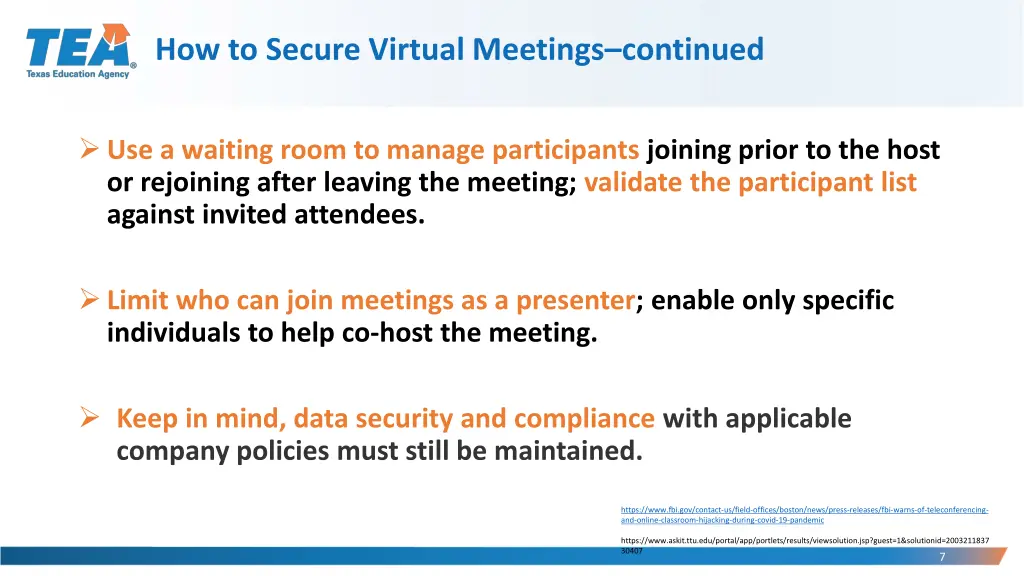 how to secure virtual meetings continued