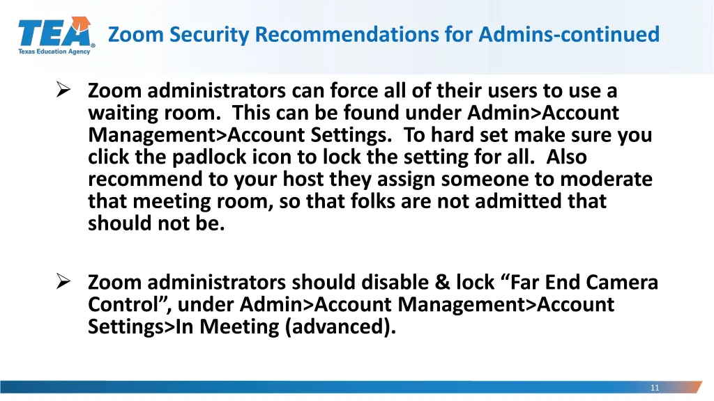 zoom security recommendations for admins continued