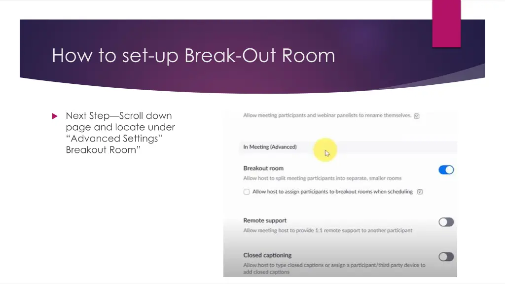 how to set up break out room 1